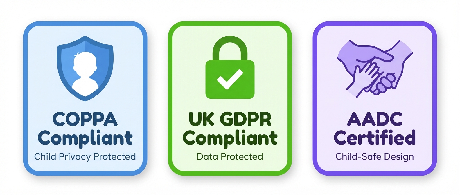 Child safety compliance: COPPA compliant, UK GDPR compliant, and AADC Age Appropriate Design Code certified